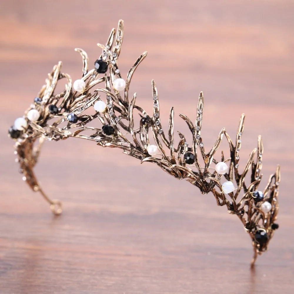 Gold Crown Headpiece with Pearl Accents